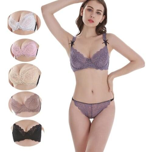 2020 New Sexy Ultra-Thin Transparent Bra Sets ABCDE Cup Underwear For Womens Push Up Brassiere Thong Unlined Lace Lingerie