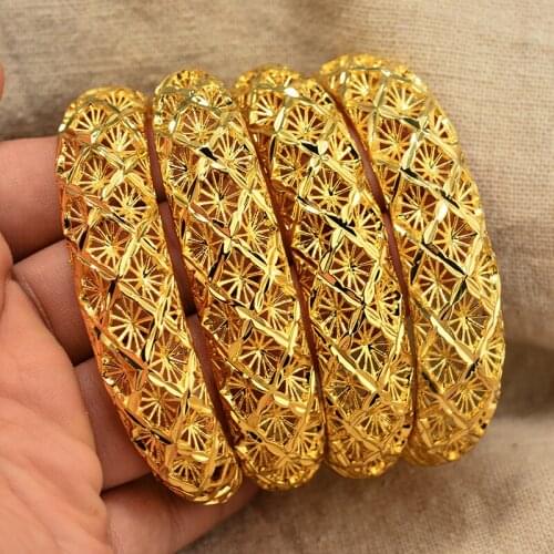 New 4PC Gold Color Bracelets & Bangles For Women Girl Muslim Religious Snow Chain Bangle Middle East Luxury Gold Color Jewelry