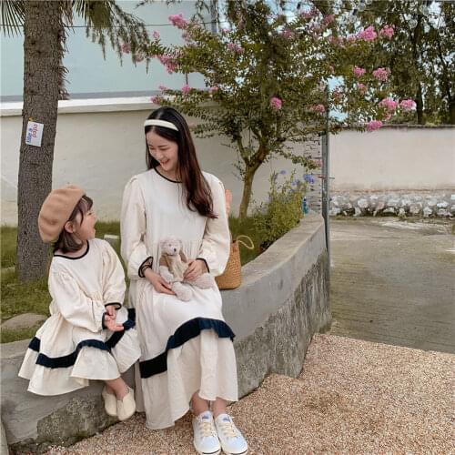 8516 2021 Autumn New Mother And Daughter Dresses Mori Girls Middle And Small Childrens Mother Dress Long Sleeve