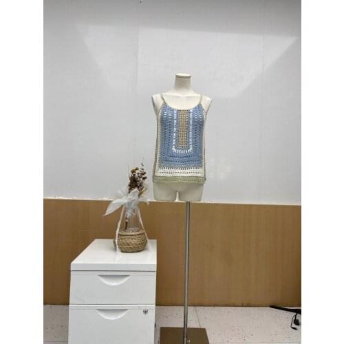 H80&S90 New Women Crochet Hollow Out Knit Camisetas Mujer O-Neck Spaghetti Strap Handmade Patchwork Tops Tee Female Boho Tank