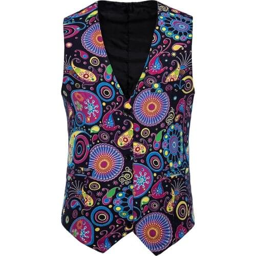 2019 New Arrival Mens National Style Casual Slim Fit Spell Color Gentleman Dress Printing Suit Waistcoat