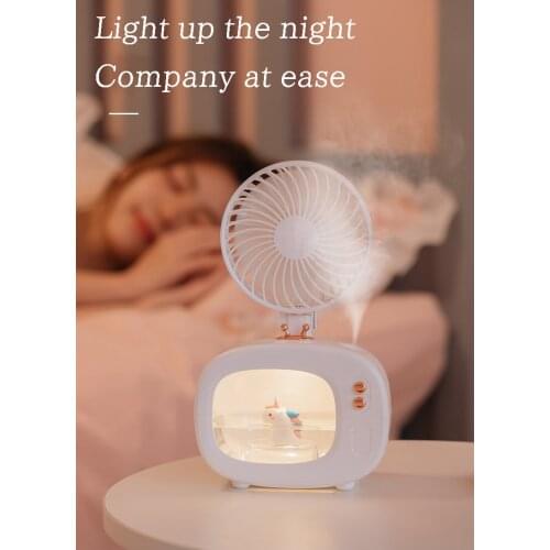 New cute TV humidifier with fan atomizer desktop mini fan portable mini USB wireless charging humidifier fan mute with light