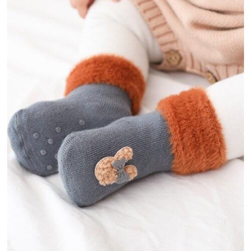 Autumn and Winter Padded Non-slip Baby Floor Socks Velvet Warm Kids Socks Cute Cartoon Boys Girls Tube Floor Socks 0-24M