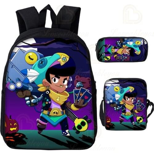 Brawlers Cartoon Star and Sandy Shoulder Pencil Teen Bag Shoot Kids Pencil Bag Leon Game 3D Student Boys Girls Harajuku Backpack