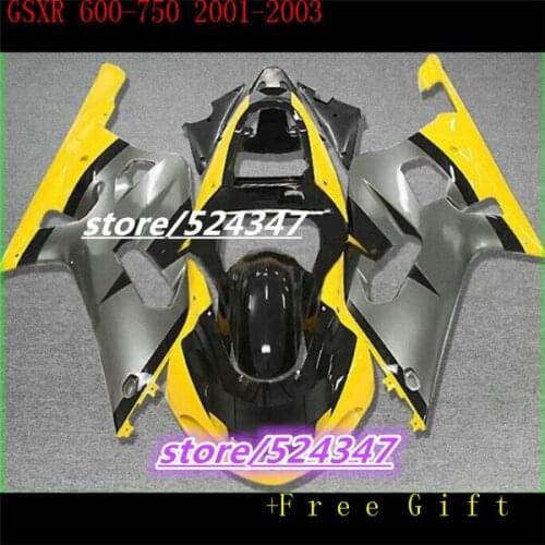 Custom motorcycle three free package GSXR600 750 01 02 03 GSXR600 750 yellow white color is black barca first fairing sections