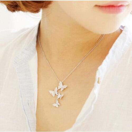 Oly2u Luxury Notable Multiple Cubic Zircon Butterfly Pendant Necklaces for Women Girls Wedding Party Jewelry Collier Bijoux