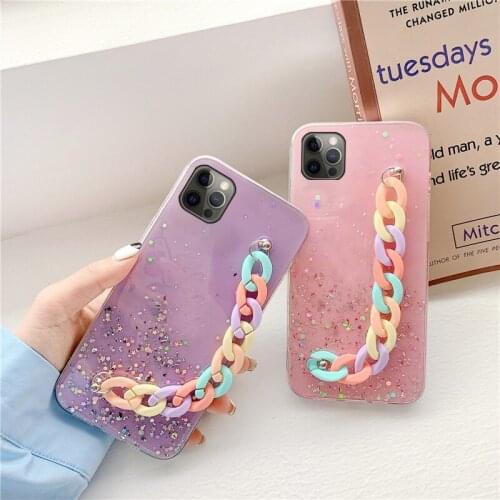Luxury Bling Glitter Wristband Silicone Phone Case For iPhone 12 11 Pro XS Max SE XR X 8 7 6 Plus Ultra-thin Cute Lanyard Cover