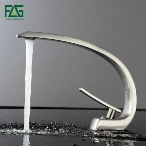 FLG Basin Faucet Deck Mounted Brass Faucets Bathroom Sink Mixer Tap Brushed Nickel Bath Mixer Cold Hot Water Tap 6101N