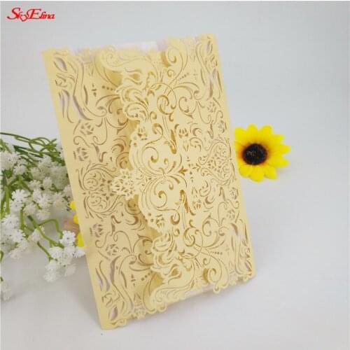 Sky Elina 10pcs Laser Cut Wedding Invitations Groom and Bride Wedding Decoration Bride Shower Wedding Supplies 7zSH073