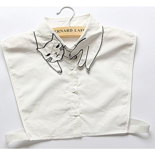 Vintage original fake collar comfortable breathable cotton cat embroidery apricot collar sweater Detachable collars Women