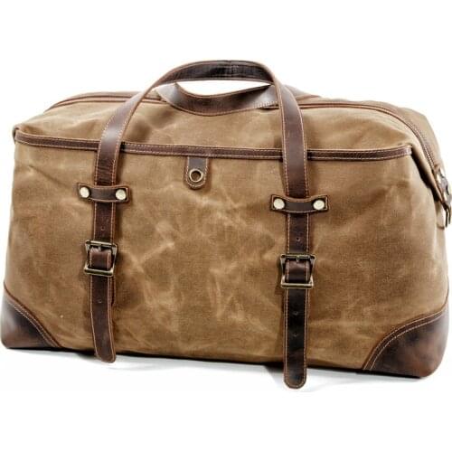 Mens Waterproof Oil Wax Canvas Bags Overnight Travel Bags Large Capacity Luggage Wild Retro Shoulder Bag
