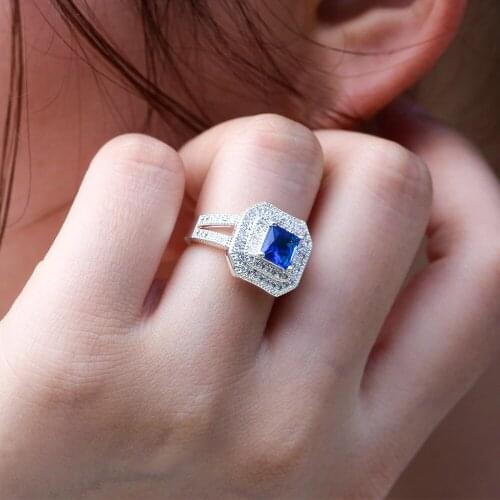 WYJZY Fashion Square Blue Zircon Womens Engagement Ring Micro-inlaid Zircon Exquisite Womens Engagement Jewelry Exquisite Gift