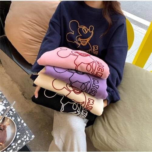 Disney Mickey Mouse Sweatshirt Women Hoodies Fashion Korean Style Sweet Cute Cartoon Print Autumn Winter Pink White Cotton Tops