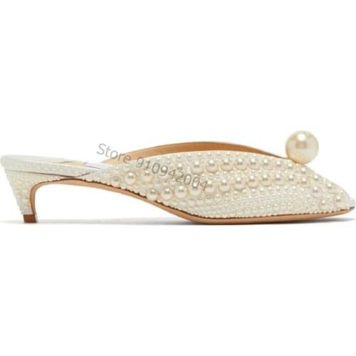 Women Bohemian Pearl Slippers Low Heel Sandals Summer Open Toe Ladies Shoes Crystal Flip Flops Shoes