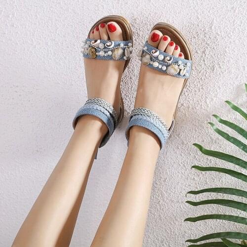 Summer ethnic style womens sandals shell zipper retro casual shoestrend all-match fashionable flat bottom female sandals