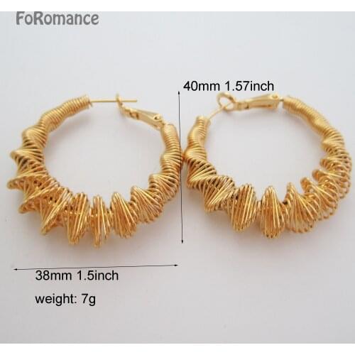 Foromance Woman Girl PLAIN LINE TWISTED WATER WAVE YELLOW GOLD COLOR ROUND HOOP EARRING DIAMETER 38mm 1.5INCH Great Gift