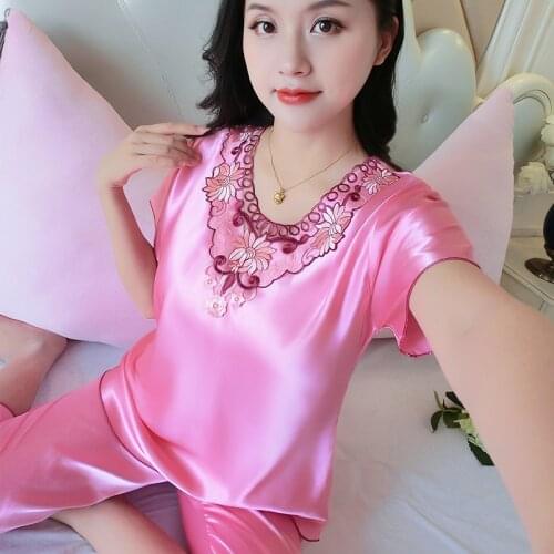 Plus Size 3XL 4XL Pajamas Suit Women Nightwear 2PCS Sleep Set Satin Nightgown Home Clothes Silky Lace Pyjamas Shirt&Pants