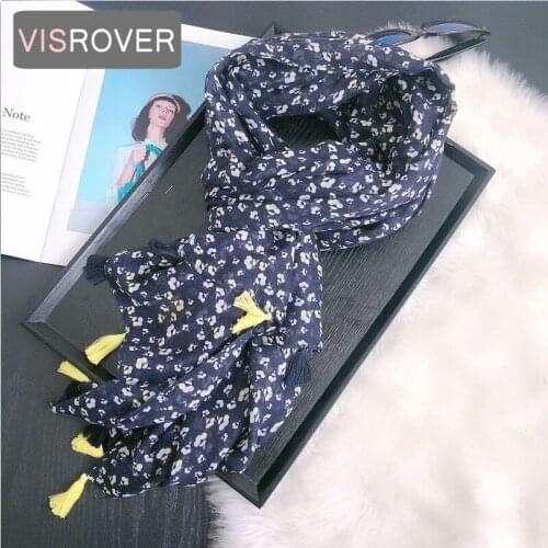 VISROVER 2021 Fashion navy small Flower Printing Viscose summer Scarf Woman Wrap yellow Spring Shawl Beach Pashmina Hijab Gift