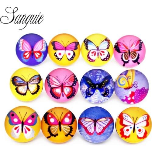 12pcs/lot glass snap jewelry Bangles 18mm snap buttons butterfly leather clasp snap button bracelet