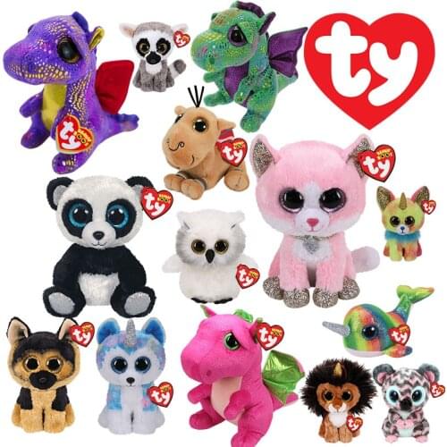 15cm Ty Sparkling Big Eyes Beanie Plush Unicorn Owl Spider Bat Soft Stuffed Animal Doll Sloth Cat Dog Collection Toy Gift