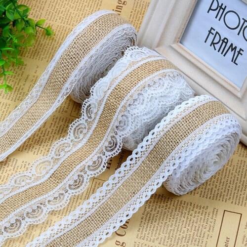 2.5CM*2M/roll natural jute hemp ribbon heterowhite lace antique gift packaging new year wedding birthday baby shower decoration
