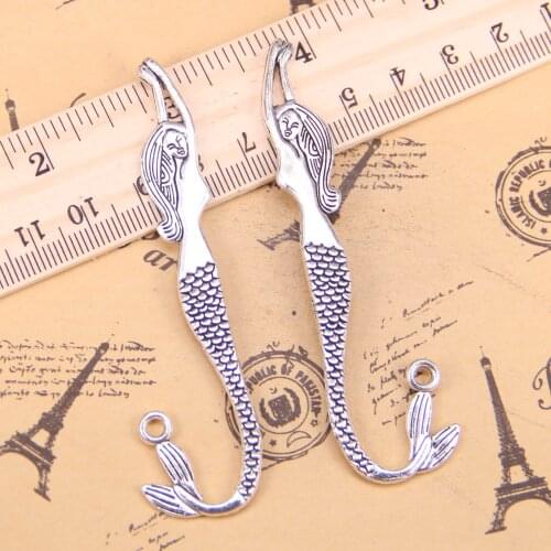 4pcs Charms double sided mermaid bookmarks 82mm Antique Pendants,Vintage Tibetan Silver Jewelry,DIY for bracelet necklace
