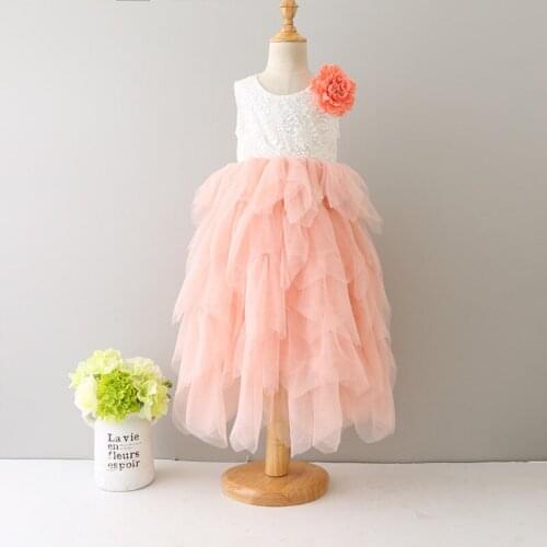 2017 Girls Long Princess Lace 5 Layered Yarn Cake Dress Flower Girl Dresses for Party Wear Dress Patterns