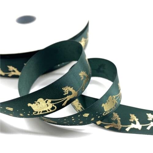 25mm Polyester Ribbon Bronzing Ribbon Printed Christmas Ribbon For Christmas Decoration DIY Sewing Fabric S5s08