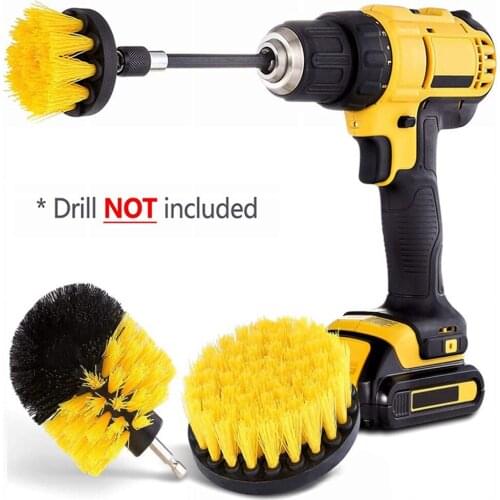 4pcs/Set Electric Scrubber Drill Brush Cleaner With Extension Rod Round Brush Set For Kitchen Tapestry Wash Car Cleaning Brushes