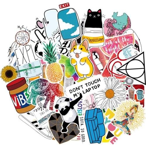 46Pcs Vinyl Laptop Graffiti Sticker Cute Trendy Waterproof Computer Skin Decals Refrigerator Skateboard Notebook Stickers
