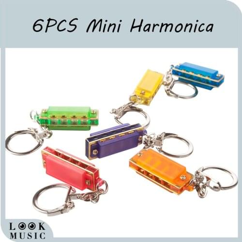 6PCS / 1 Set Mini Keychain Harmonica 4 Hole 8 Tone Key Chain Harmonica