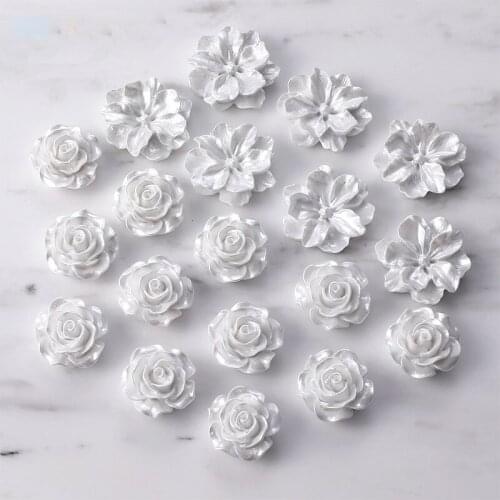 Acrylic Pearl Rose Flower Resin Cabochons Ornament Accessories Patch Sticker Beading Material Hair Clip Phone Shell Decor 60pcs