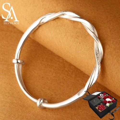 SA SILVERAGE 999 Silver Bracelet Mobius Simple Fashion Personality Creative Twist Pattern Sterling Push-pull Bracelet Female