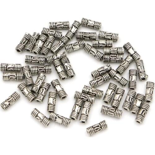 50Pcs 8x3mm Tibetan Silver Loose Charms Spacer Tube Metal Beads For Jewelry Making DIY Bracelet Needlework Accessories Wholesale