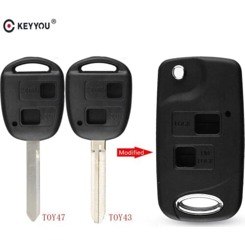 KEYYOU Folding Flip 2 Button Remote Key Shell For Toyota RAV4 Avalon Echo Prado Tarago Camry Tarago TOY43 / TOY47 Fob Case