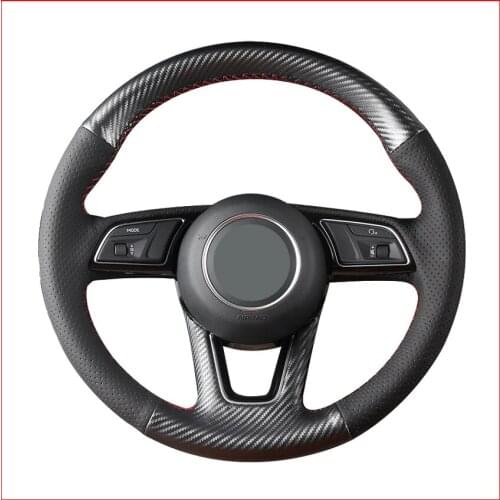 Black PU Carbon Fiber Steering Wheel Cover for Audi A1 (8X) Sportback A3 (8V) A4 (B9) Avant A5 (F5) Q2 Accessories