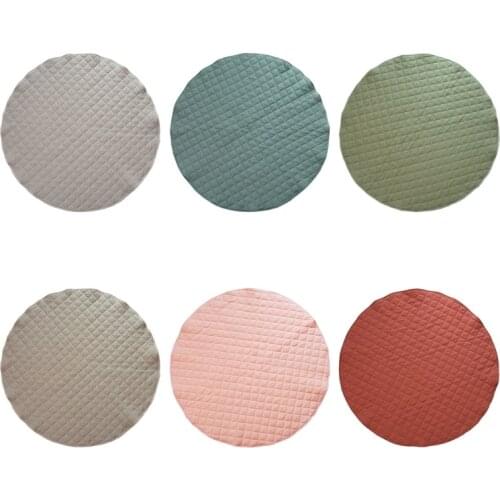 D7YD Baby Cotton Play Mat Round Solid Color Cushion Soft Breathable Crawling Pad Kids Floor Rug Game Toy Blanket Gym Mat