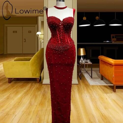 Burgundy Pearls Long Evening Dresses Spaghetti Sweetheart Neck Straight Floor Length Evening Gowns Prom Party Dresses