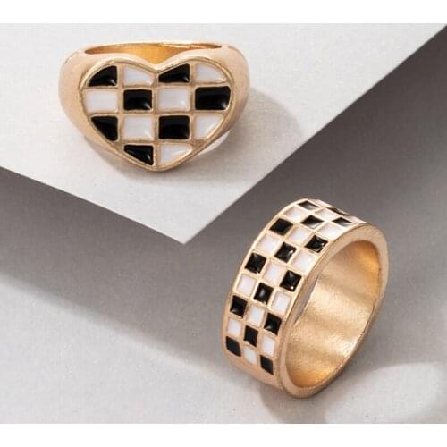 Docona 2pcs/set Romantic Heart Broadside Enamel Couples Rings for Women Men Charms Geometry Dropping Oil Ring Set Jewelry 19767