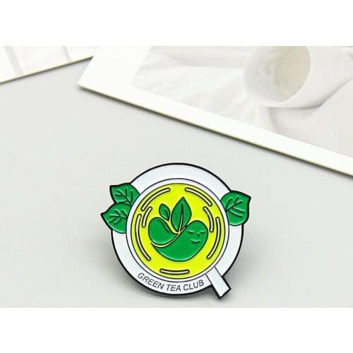 Green Tea Club Badge Kung Fu Tea Enamel Brooch tableware Lapel Pin Bag clothing custom Badges Gifts for friends