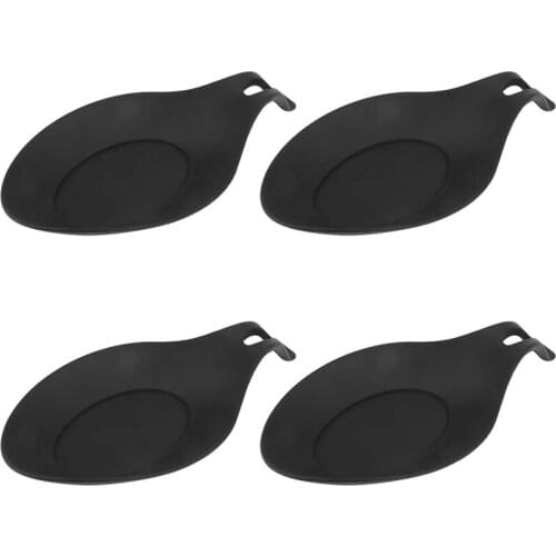Hot YO-4Pcs Silicone Spoon Rest for Kitchen Heat Resistant Spoon Holder Laddle Holder for Kitchen (Black)