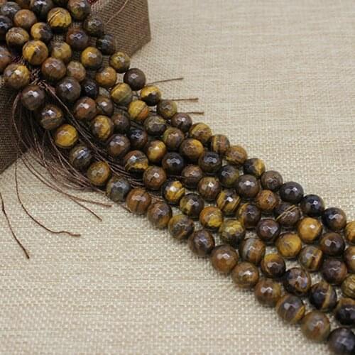 Faceted Round Loose Tigers-eye Stone Beads Yellow Tiger Eye Stone Beads for Jewelry Making Bracelet Earrings Necklace Beads