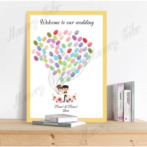 Custom Couple Name Wedding Date Personalized Fingerprint DIY Canvas Guestbook For Wedding and Wedding Anniversary Souvenir
