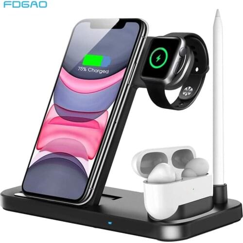 Qi Induction Wireless Charger for iPhone 12 11 XS XR 8 Apple iWatch Airpods 4 in 1 10W Fast Charging Station For Samsung S21 S20