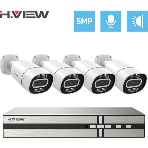 H.View 5MP IP Camera Poe Nvr Set 8CH Cctv Security Cameras System Outdoor Ai Face Detection Home Audio Video Surveillance Kit