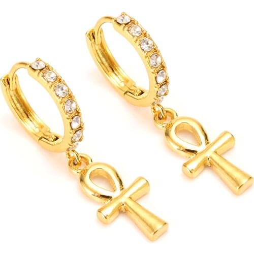 Classic cz stone Ankh Earrings Gold Color Egyptian Cross Jewelry Women Egypt Hieroglyphs Crux Ansata Earrings girls kids gift