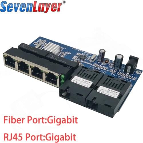 10/100/1000M switch 4 RJ45 UTP 2 SC Gigabit Fiber Optical Media Converter 2SC 4 RJ45 2F4E Ethernet PCBA board