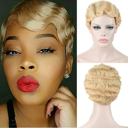 HOUYAN 6 inch synthetic short black African wig suitable for black women black blonde mixed brown heat resistant
