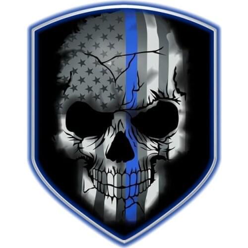 Creative 10.2CM*13CM Personality Reflective Decal Blue Line Skull Shield Decal Skull Car Sticker PVC Cover Scratches Waterproof