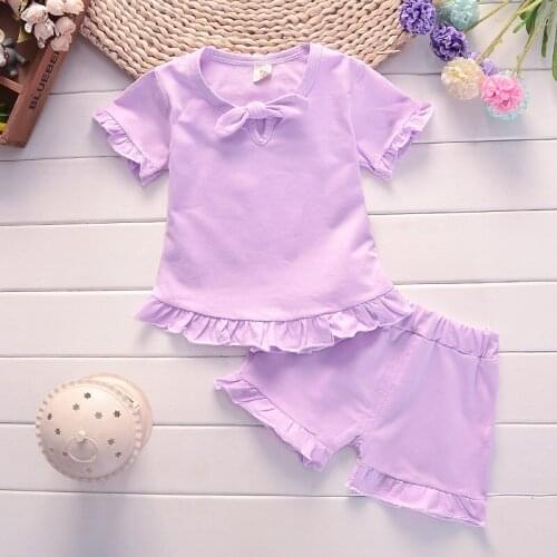 2021 Baby Girl Summer Clothes Set for Toddler Kids Clothing Ruffle Short Sleeve Tshirt + Pants Toddler Girls Suit 1 2 3 4 Years